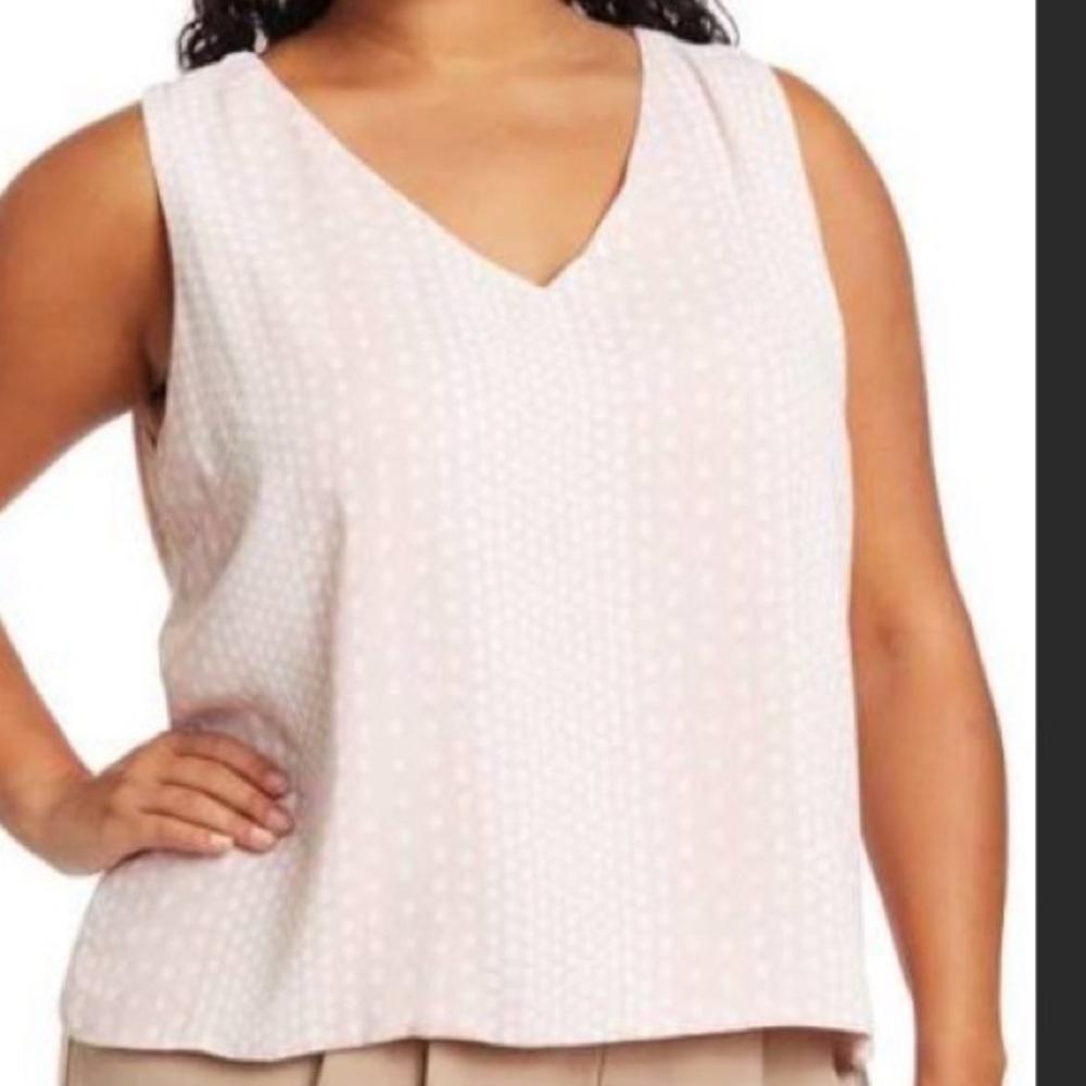 TAHARI IVORY LIGHT PINK V-NECK SHELL SLEEVELESS TANK TOP